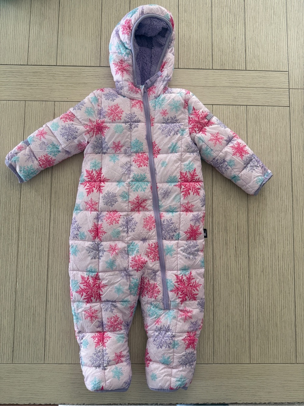 Quilted Hooded Snowflake One-Piece Sleep Sack - Pink/Purple